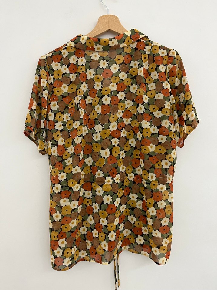 Vintage Çiçek Desenli Şifon Gömlek - Görsel 5