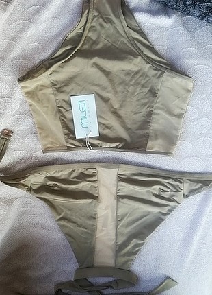 m Beden camel Renk Transparan detaylı alt üst bikini