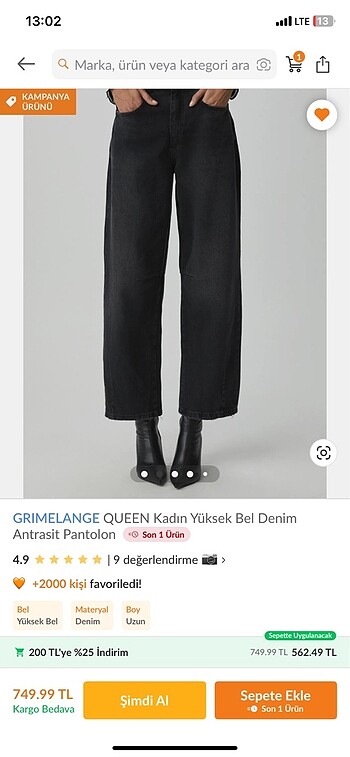 GRimelange antrasit denim pantolon