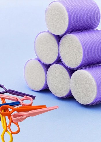 Mor Renkli Saç Pensleri ve Süngerli Rulo Seti - Görsel 2