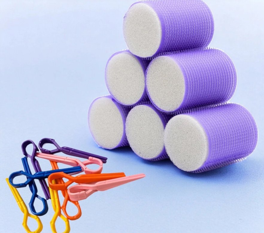 Mor Renkli Saç Pensleri ve Süngerli Rulo Seti - Görsel 2