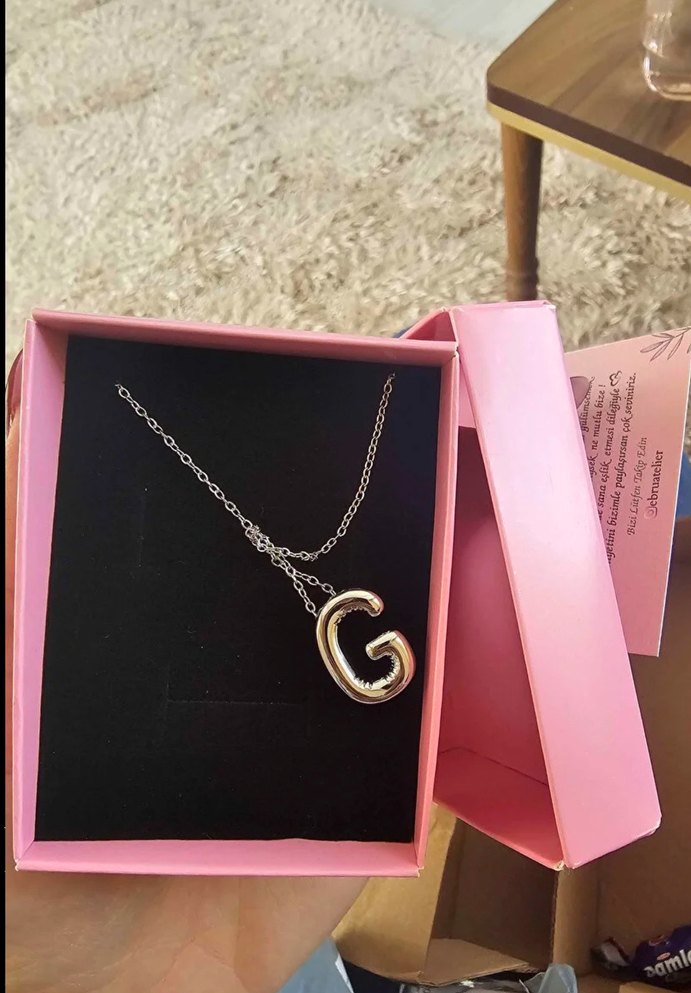 G Harfi Gri Zincir Kolye - Görsel 2