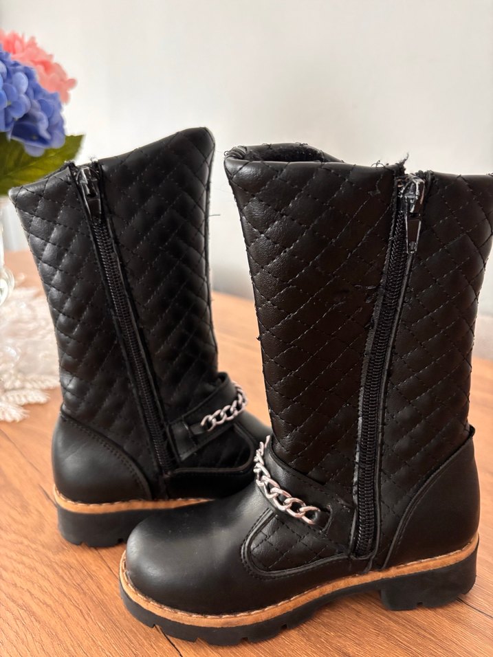 Kız Çocuk Siyah Deri Zincirli Bot - Görsel 5