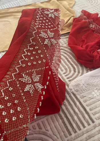 Koyu Kırmızı Gotik Kadın Şal - Görsel 2