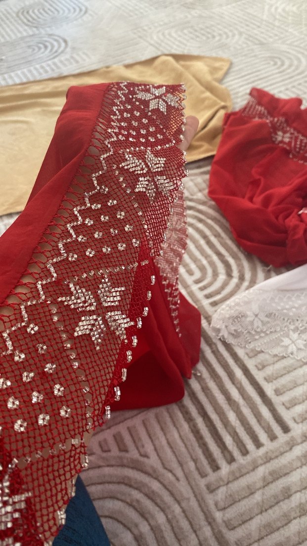 Koyu Kırmızı Gotik Kadın Şal - Görsel 2