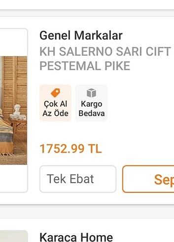  Beden sarı Renk Karaca home çift kişilik Pike