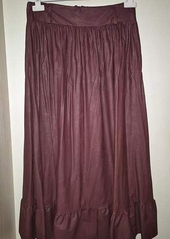 Bordo Uzun Etek, Fırfırlı, Gevşek Kesim - Görsel 2