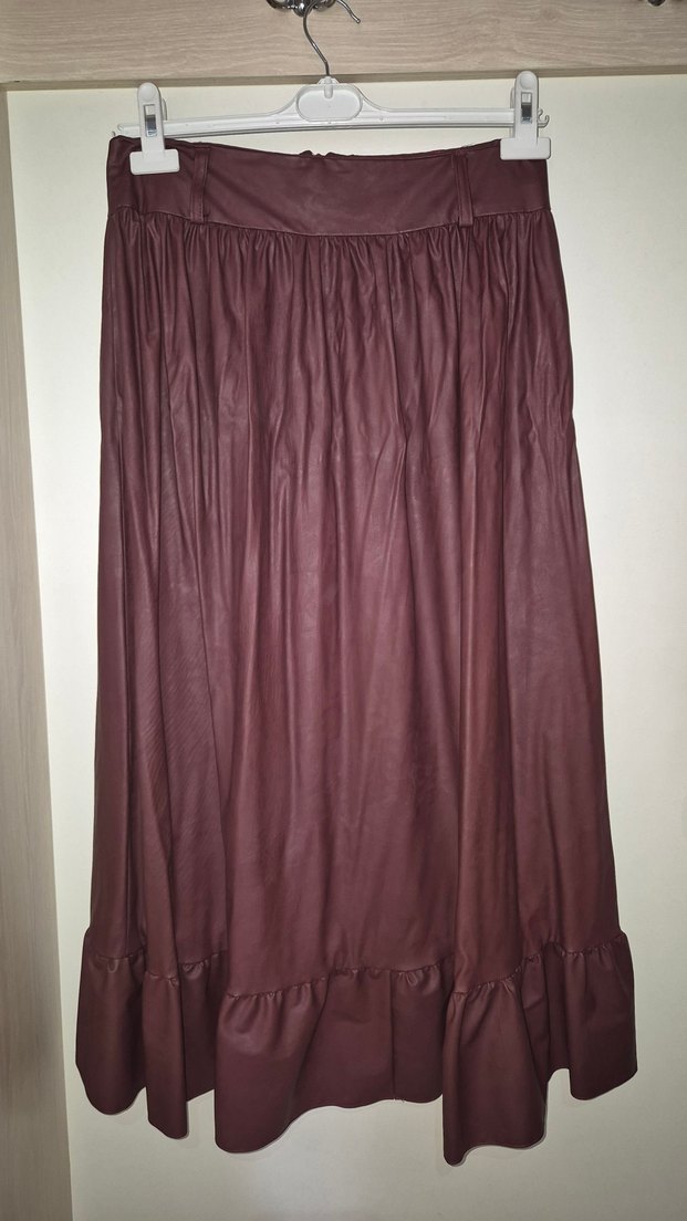 Bordo Uzun Etek, Fırfırlı, Gevşek Kesim - Görsel 2