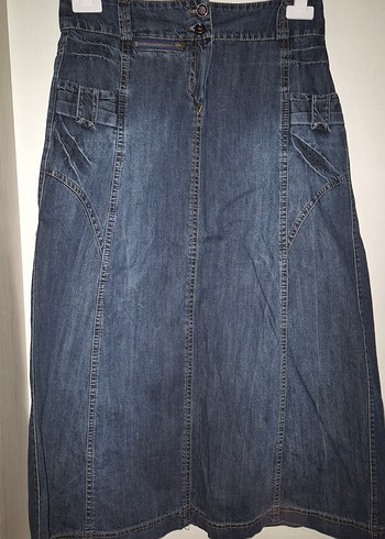 Setrems Düğmeli Mavi Kadın Midi Kot Etek - Görsel 3