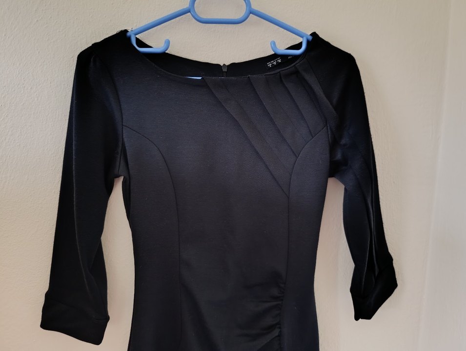 Drapeli Siyah Midi Kadın Ofis Elbisesi - Görsel 3