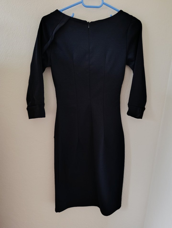 Drapeli Siyah Midi Kadın Ofis Elbisesi - Görsel 2