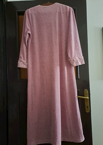 Nakışlı Pembe Kadın Uzun Kollu kadife elbise - Görsel 2