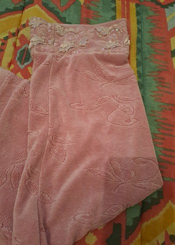 Nakışlı Pembe Kadın Uzun Kollu kadife elbise - Görsel 4