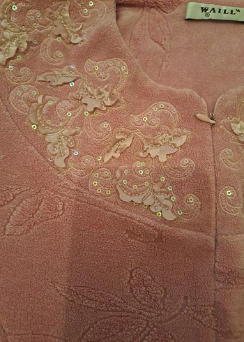 Nakışlı Pembe Kadın Uzun Kollu kadife elbise - Görsel 7