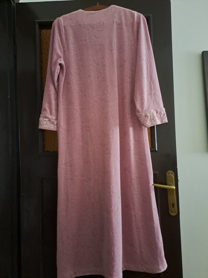 Nakışlı Pembe Kadın Uzun Kollu kadife elbise - Görsel 2