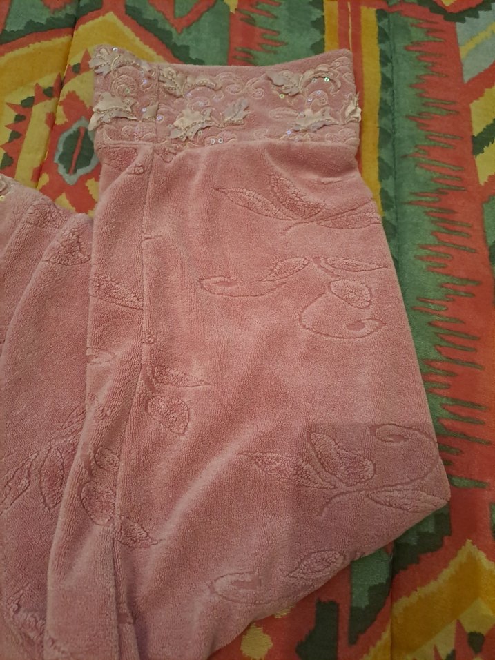 Nakışlı Pembe Kadın Uzun Kollu kadife elbise - Görsel 4