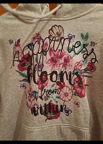 s beden H&M MARKA Kadın Gri Kapüşonlu Baskılı Sweatshirt - Görsel 3