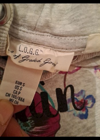 s beden H&M MARKA Kadın Gri Kapüşonlu Baskılı Sweatshirt - Görsel 6