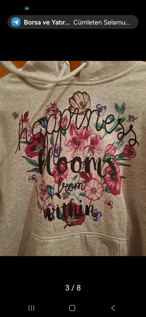 s beden H&M MARKA Kadın Gri Kapüşonlu Baskılı Sweatshirt - Görsel 3