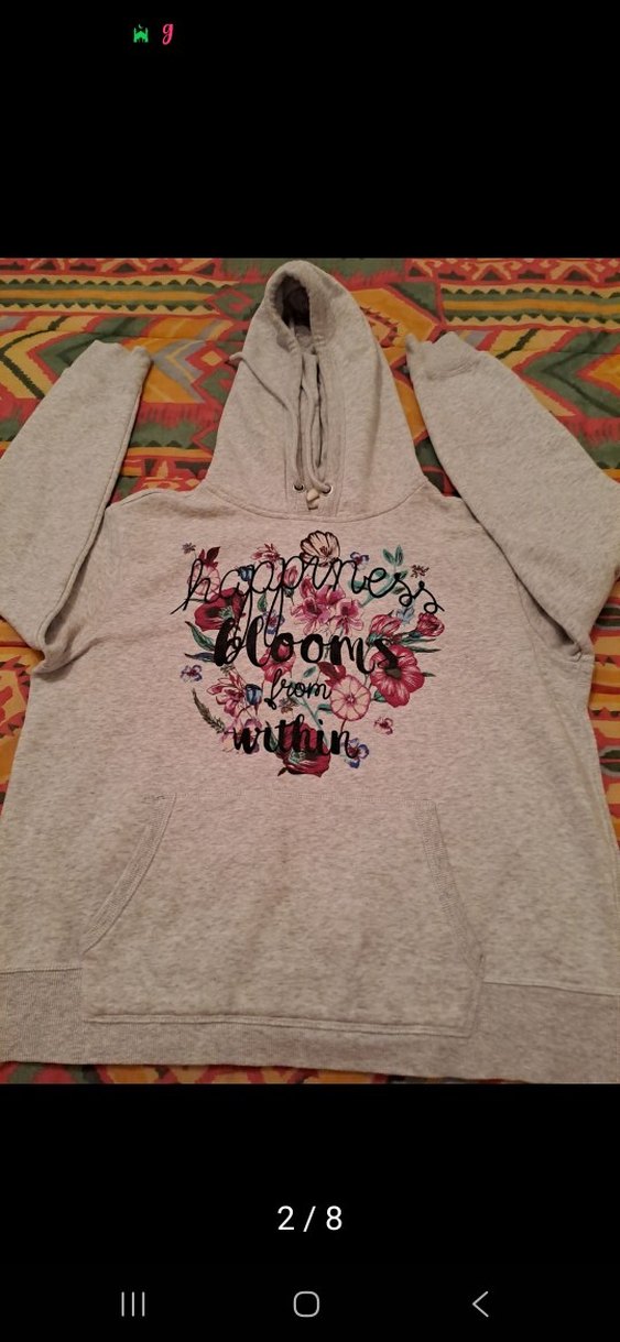 s beden H&M MARKA Kadın Gri Kapüşonlu Baskılı Sweatshirt - Görsel 2