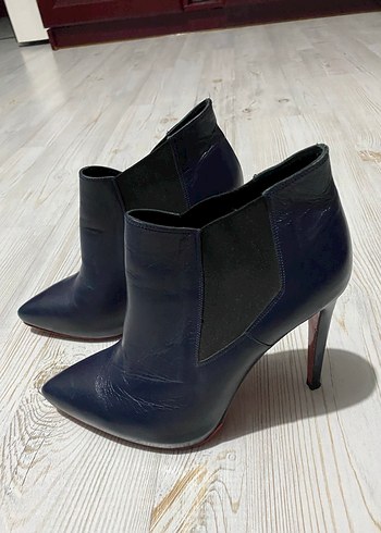 Lacivert Gerçek Deri Stiletto Topuklu Kadın Bot