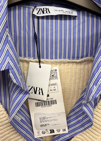 Zara Zara Detaylı Mavi Çizgili Kadın Gömlek