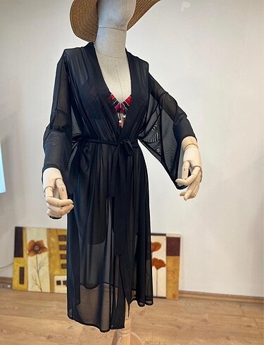 Siyah tül kimono