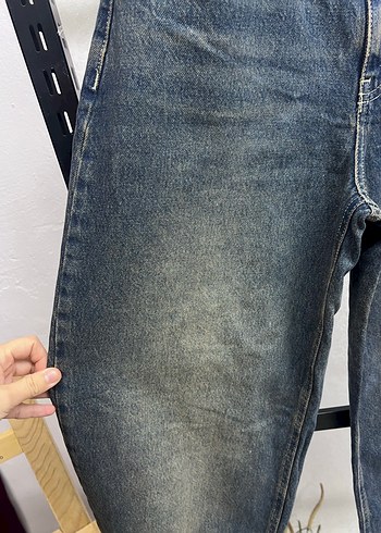 Rahat Kesim Gri Mavi Midi Denim Pantolon - Görsel 5