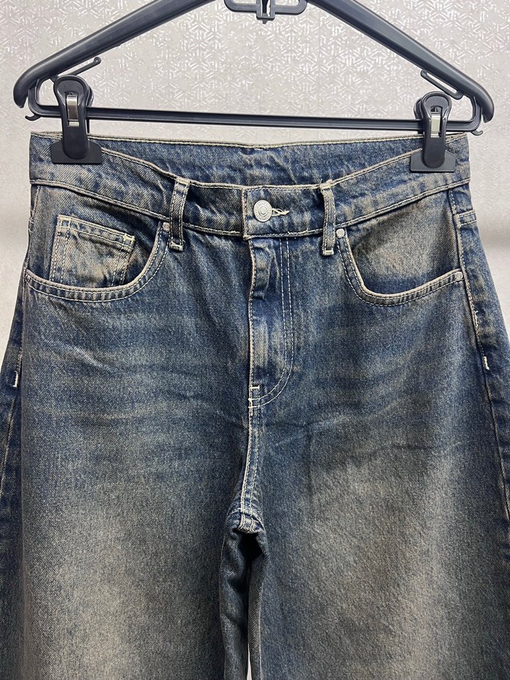 Rahat Kesim Gri Mavi Midi Denim Pantolon - Görsel 2