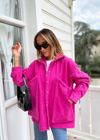 Pembe Düğmeli Mini Kadın kaşe - Görsel 3