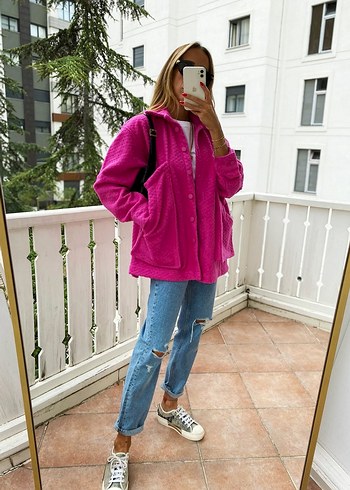 Pembe Düğmeli Mini Kadın kaşe - Görsel 2