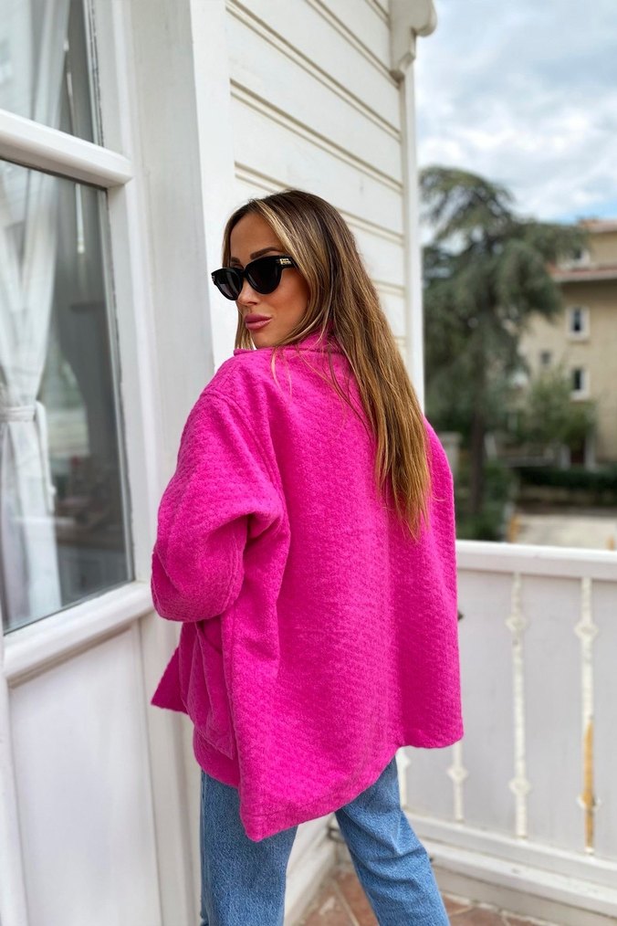 Pembe Düğmeli Mini Kadın kaşe - Görsel 4