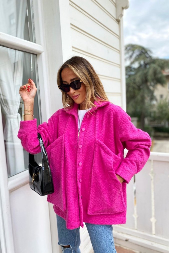 Pembe Düğmeli Mini Kadın kaşe - Görsel 3