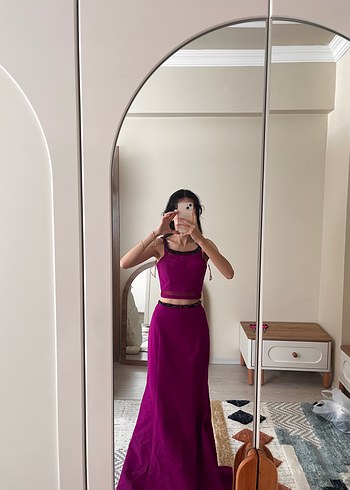 Parlak Mor Drapeli Straplez Kadın Abiye - Görsel 3