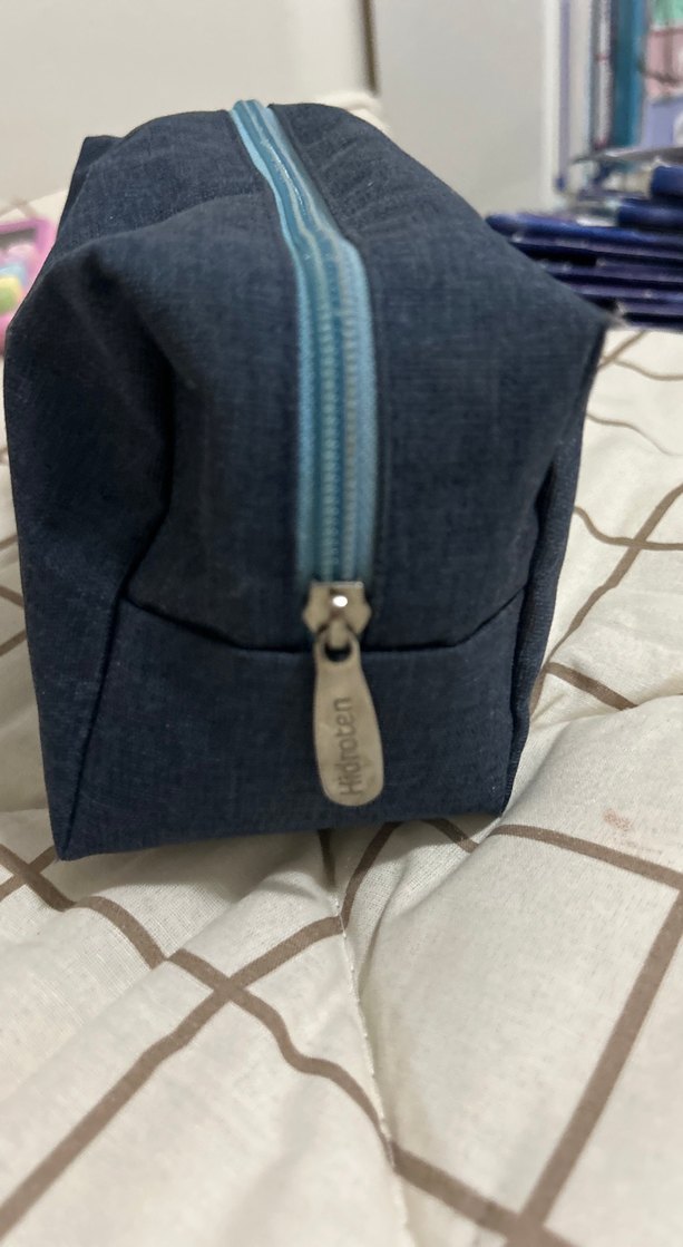 Mavi Kot Kumaş Fermuarlı Makyaj Çantası - Görsel 3