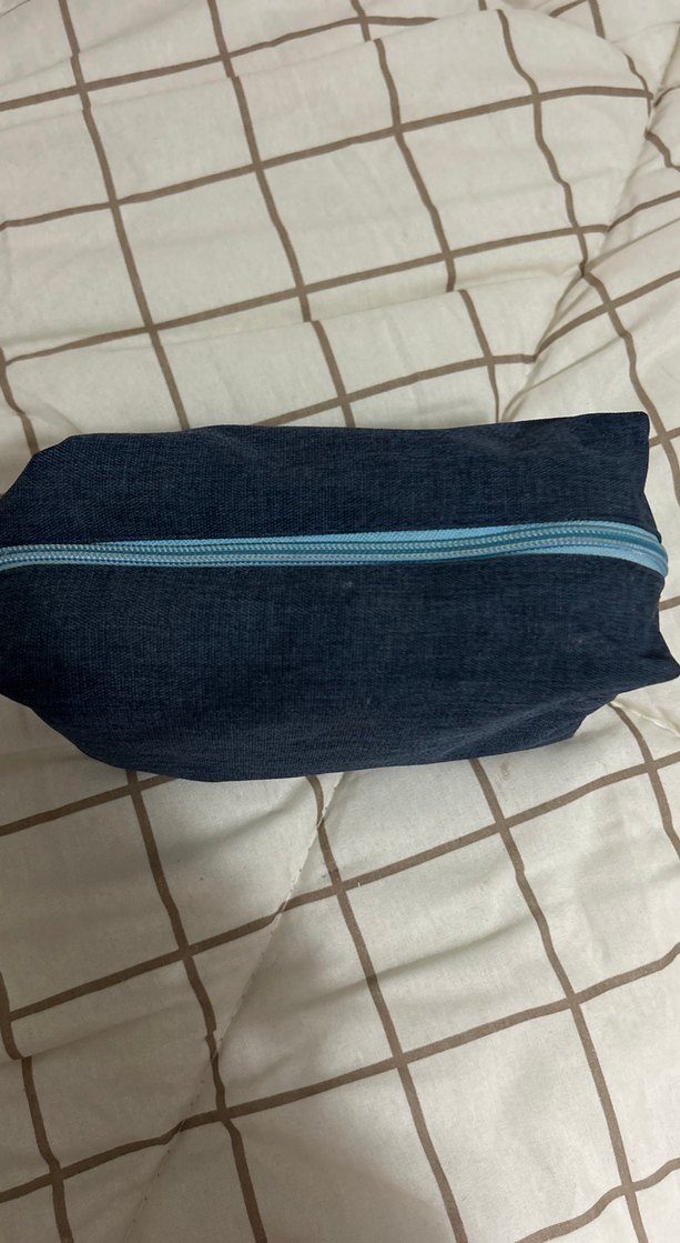 Mavi Kot Kumaş Fermuarlı Makyaj Çantası - Görsel 2