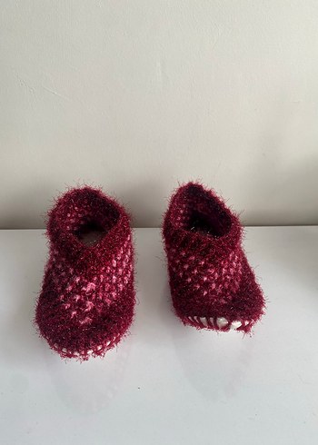 Bordo Örgü Kız Çocuk Ev Terliği - Görsel 2