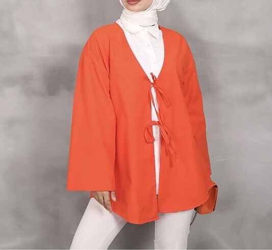 Önü bağlamalı Turuncu Kimono Gömlek