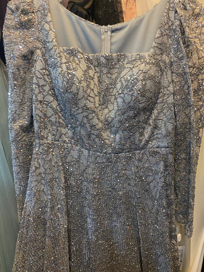 Gri Uzun Kollu Drapeli Kadın Abiye Elbise - Görsel 3