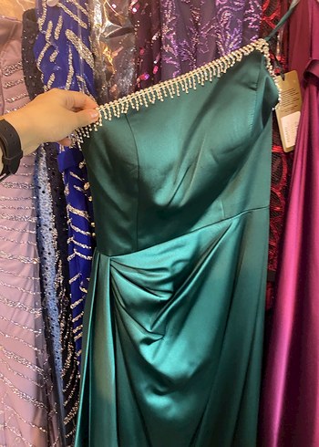 Yeşil Tek Omuz Taş Detay Abiye - Görsel 7