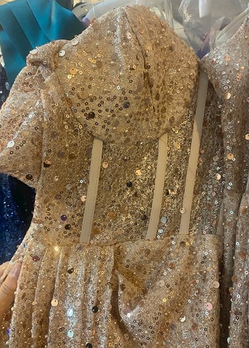 Payetli Straplez Uzun Pembe Abiye Elbise - Görsel 5