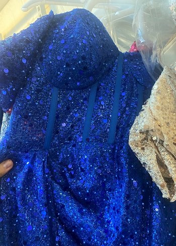 Payetli Straplez Uzun Pembe Abiye Elbise - Görsel 4