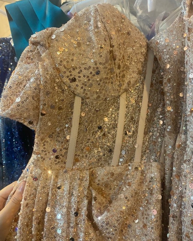 Payetli Straplez Uzun Pembe Abiye Elbise - Görsel 5