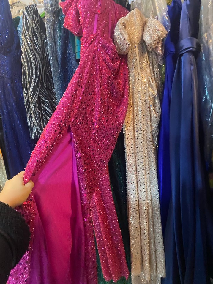 Payetli Straplez Uzun Pembe Abiye Elbise - Görsel 3