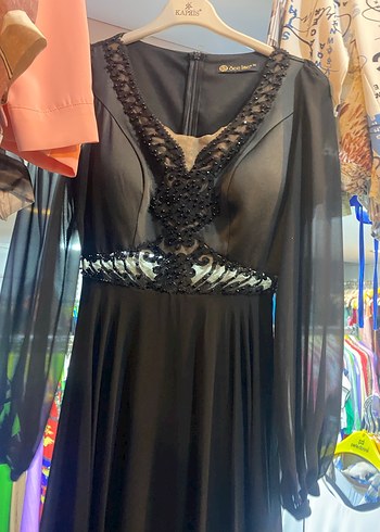 Siyah Uzun V Yaka  Elbise - Görsel 2