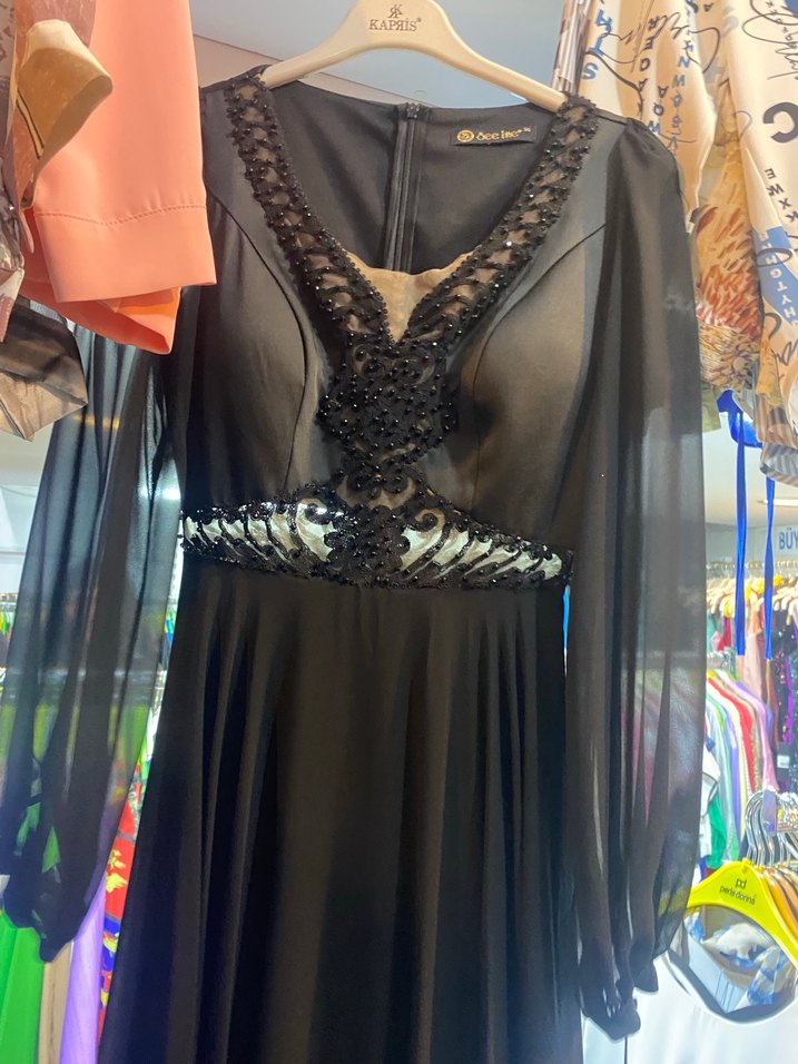 Siyah Uzun V Yaka  Elbise - Görsel 2