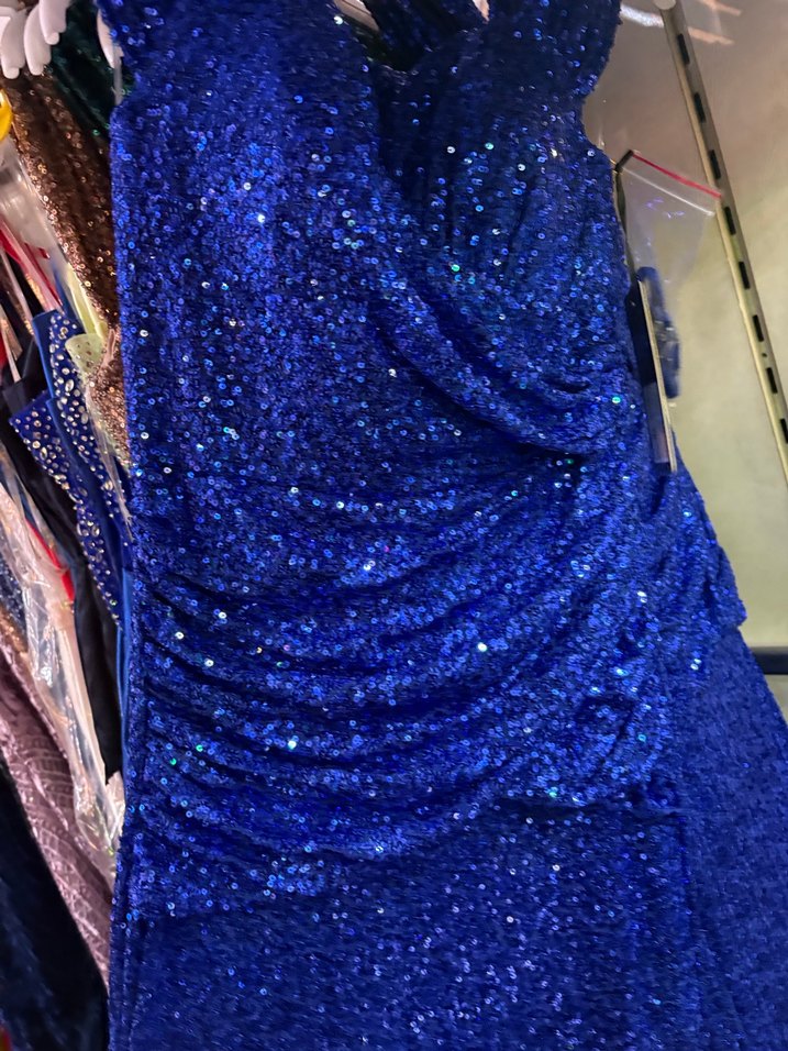 Drapeli Parlak Mavi Uzun Abiye Elbise - Görsel 2