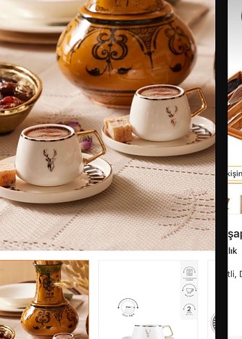 Camel Renkli Altın Kulplu Kahve Fincanı Seti