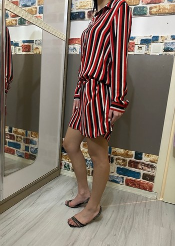 Kırmızı Çizgili Kadın Şortlu tulum Defacto x buse terim marka - Görsel 2