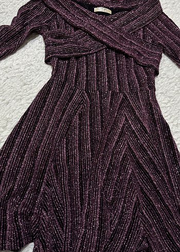 Mor Uzun Kollu Triko Elbise - Görsel 4